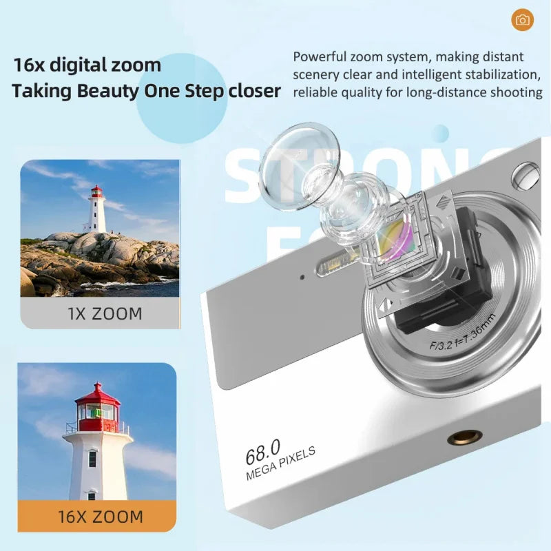 Digital Camera 4K Wi-Fi Compact Camcorder 68 MegaPixels 16x Zoom Dual Lens Travel Camera Selfie Cam 1080P Autofocus Photography