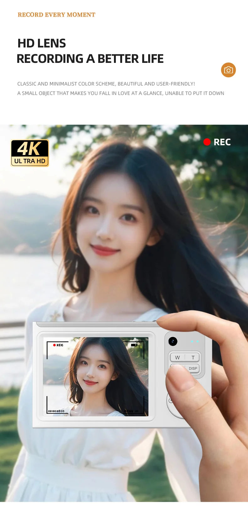 Digital Camera 4K Wi-Fi Compact Camcorder 68 MegaPixels 16x Zoom Dual Lens Travel Camera Selfie Cam 1080P Autofocus Photography